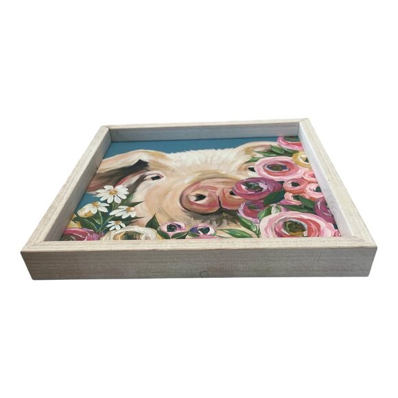 Pig in Flowers Framed Wall Art by Michele Norman – 13” Square - Picture 2 of 3